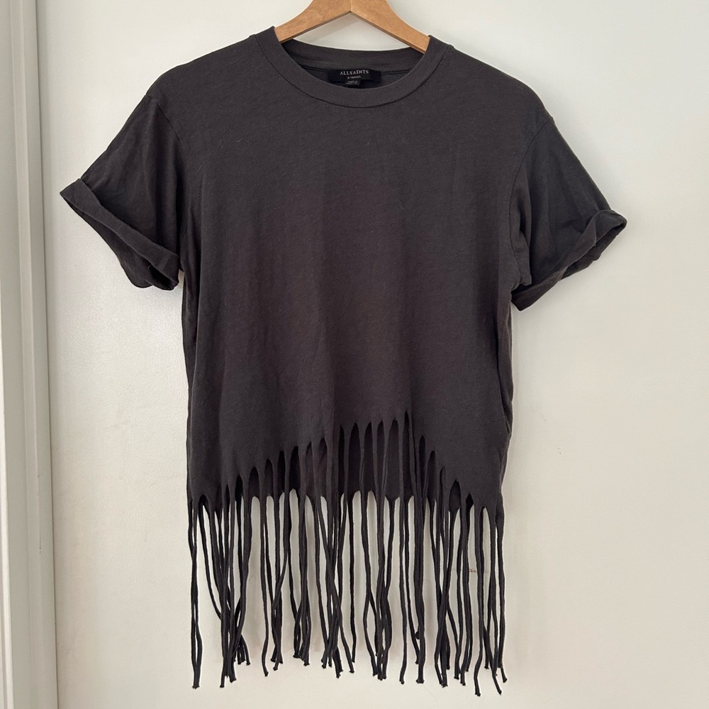 All Saints Gray Fringe Shirt